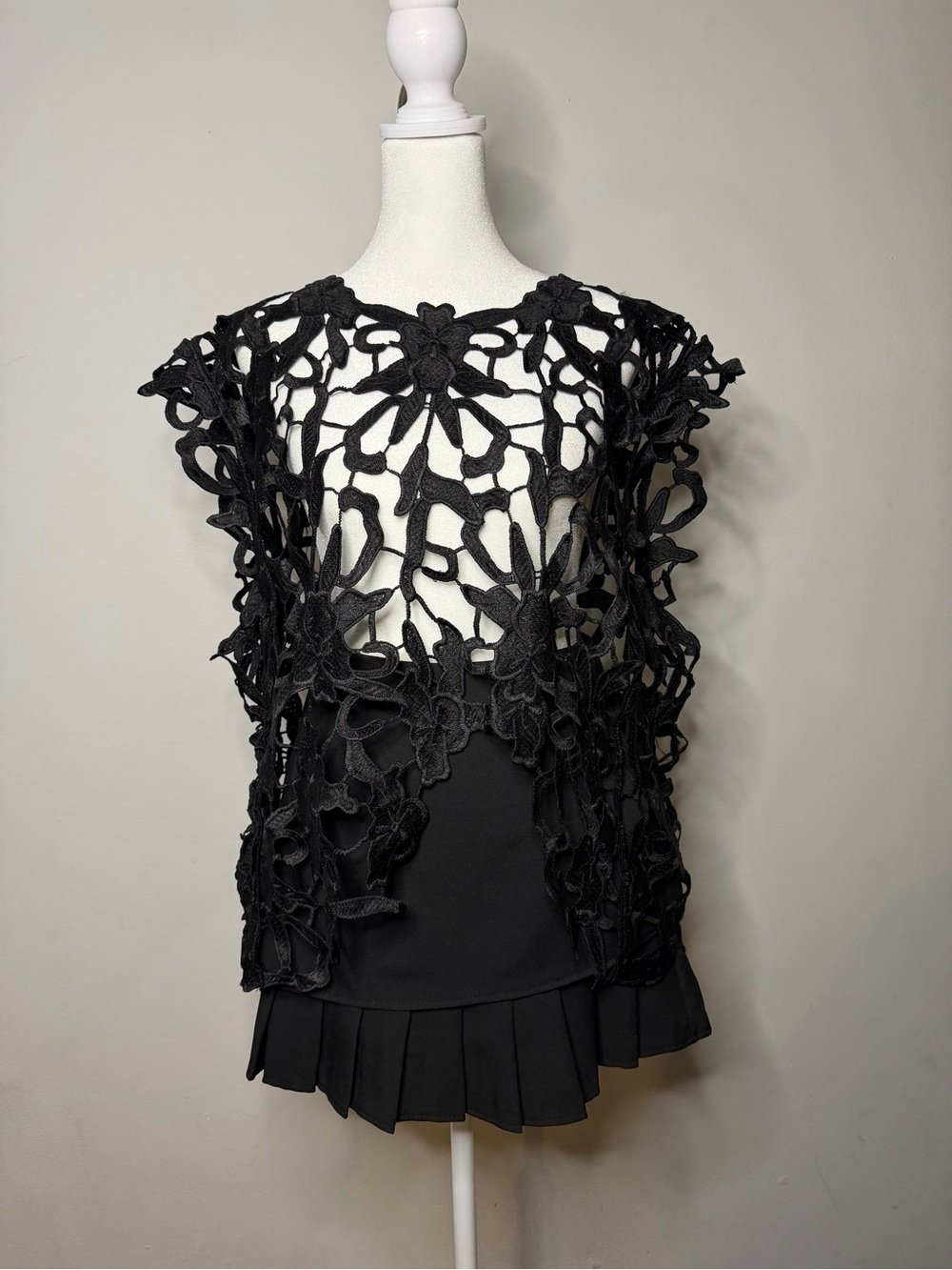 Black Floral Crochet Overlay Women's Top